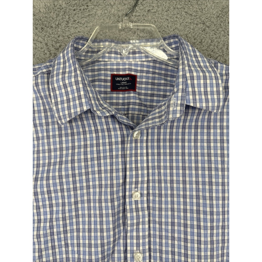 UNTUCKit Durif WF Mens Large Blue Gray Plaid Long Sleeve Button Up Shirt